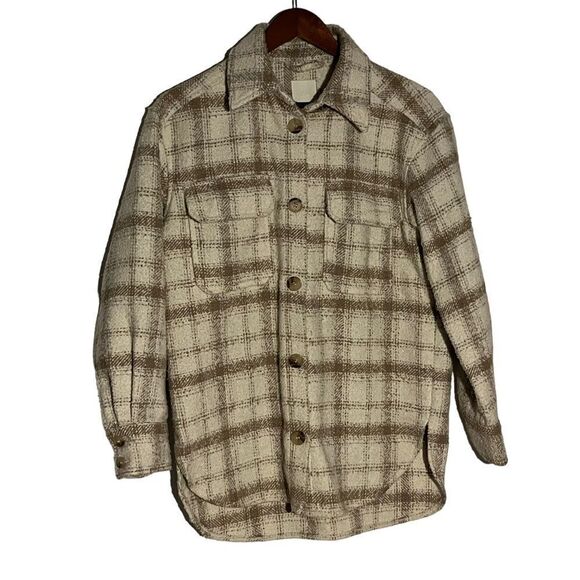 Women's H&M Cream & Tan Plaid Shacket - Picture 1 of 10